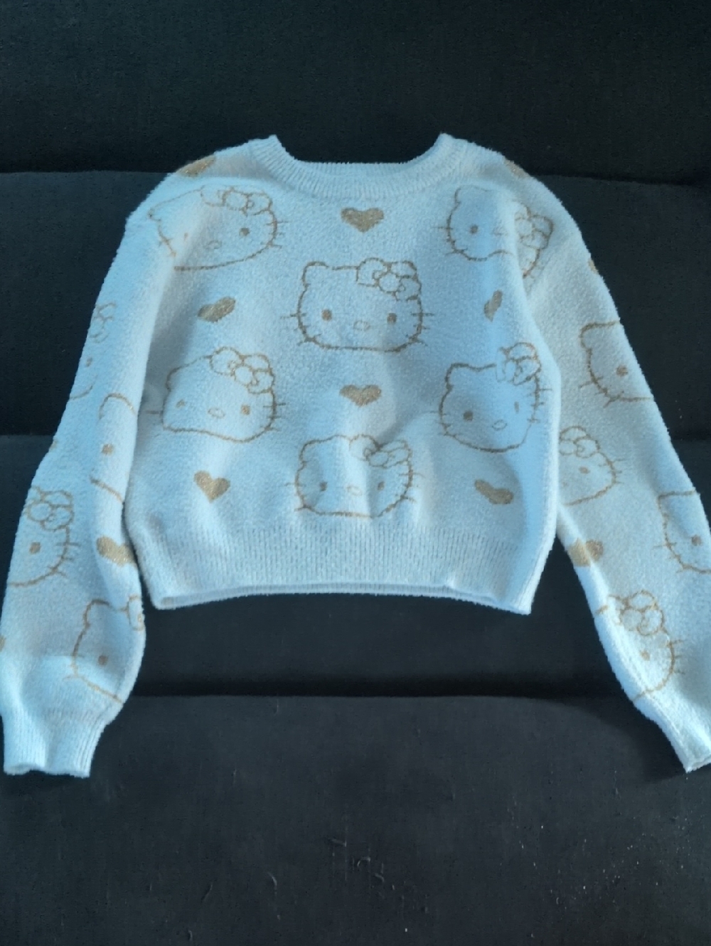 Hello Kitty Light Blue Fuzzy Cropped Sweater
